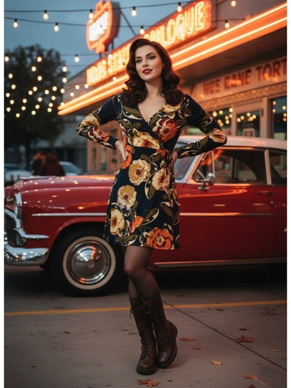 Altar'd State Navy Moody Floral Faux Wrap Dress S| Pin-Up Boho Cottagecore Indie - Picture 12 of 16
